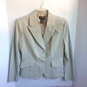 MetroStyle S-T-R-E-T-C-H Stylish Single-Breasted Mint Blue Striped Blazer